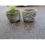 Pair of concrete garden pots H22cm approx