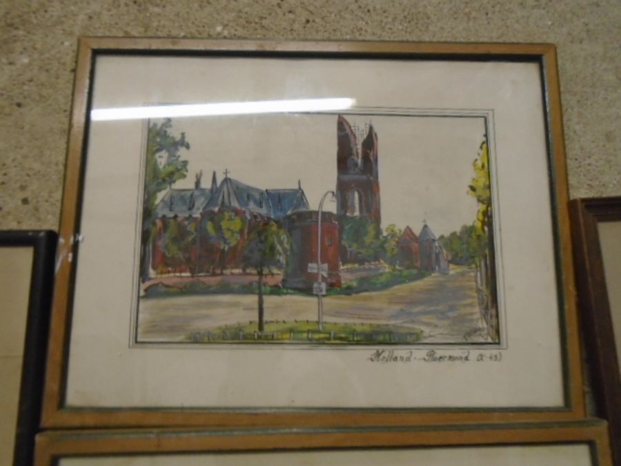 Various framed sketches, watercolours and prints of various churches and cathederals - Image 9 of 10