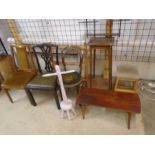 Quantity of furniture including chairs, coffee table, stool, clothes airer etc