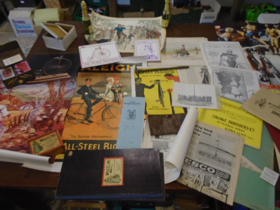 Cycle ephemera- a chest full of ephemera mostly relating to cycling and the penny farthing to