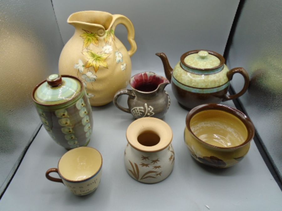 Pottery vases, pots, cup and a sadler teapot