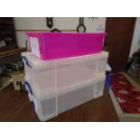 3 storage boxes- pink has no lid