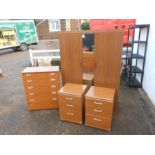 Retro bedroom furniture including wardrobe, chest of drawers and 2 bedside drawers