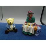 Royal Doulton Silks and Ribbons HN 2017 figurine plus Tupton Ware teddy bare figurine with moorcroft