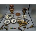 Greek/Roman inspired lot of various urns, plaques, napkin rings etc