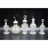 Five vintage silver & crystal scent bottles
