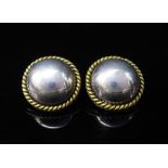 Vintage two tone silver domed ear clips
