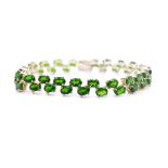 Green tourmaline and silver double row bracelet