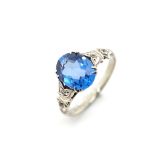 Antique blue gemstone and 9ct white gold ring