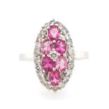 Pink tourmaline and diamond set navette ring