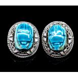 Faience scarab beetle and silver ear clips