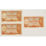 Three Australian Geo VI 10 shillings notes