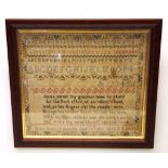 Early Victorian framed hand embroidered sampler