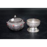 Two Arabic silver table pieces