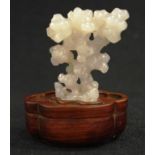 Good Chinese carved white jade tree & wood stand