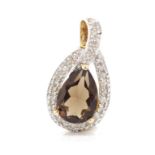 Smoky topaz, diamond and yellow gold pendant