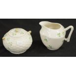 Belleek lidded sugar pot and jug