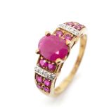 Ruby & diamond set 10ct yellow gold ring