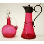 Two antique ruby glass claret jugs