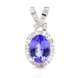 Tanzanite, diamond and 14ct white gold pendant