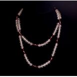 Crystal, garnet and gold beaded opera length