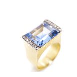 Synthetic spinel diamond and yellow gold ring