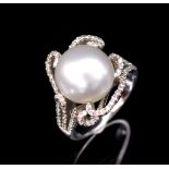 South Sea pearl, diamond and 18ct white gold ring