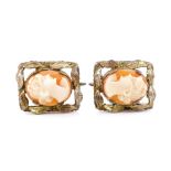 Carved cameo and 9ct yellow gold ear clips