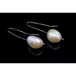 Cultured baroque pearl and yellow gold earrings