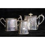 Victorian three piece silver plate tea service