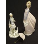 Lladro girl with umbrella & ducks figurine