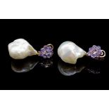 Baroque pearl and tanzanite drop earrings