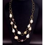 Baroque pearl and silver gilt chain necklace