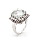 Green amethyst and diamond set white gold ring