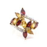 Garnet and citrine set 9ct yellow gold ring