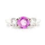 1.09ct pink sapphire and diamond set platinum ring