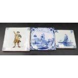 Three various Delft ceramic tiles