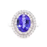 Tanzanite and diamond set 18ct white gold ring