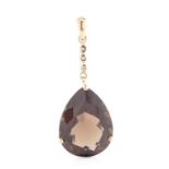 Smoky quartz and 9ct yellow gold drop pendant