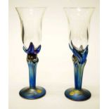 Pair of Colin Heaney studio glass goblets