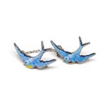 Silver and enamel Blue bird chained double brooch