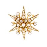 Victorian seed pearl and yellow gold starburst
