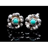 Mid century silver and blue gemstone ear clips