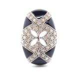 Onyx, diamond and 14ct white gold pendant
