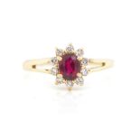 Created ruby and diamond set gold ring