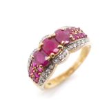 Ruby and diamond set 9ct yellow gold ring