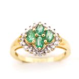 Emerald & diamond set yellow gold quatrefoil ring