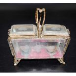 Antique etched crystal & brass casket