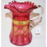 Antique gilt decorated ruby glass jug