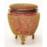 Ruby glass & filigree ormolu lidded jar